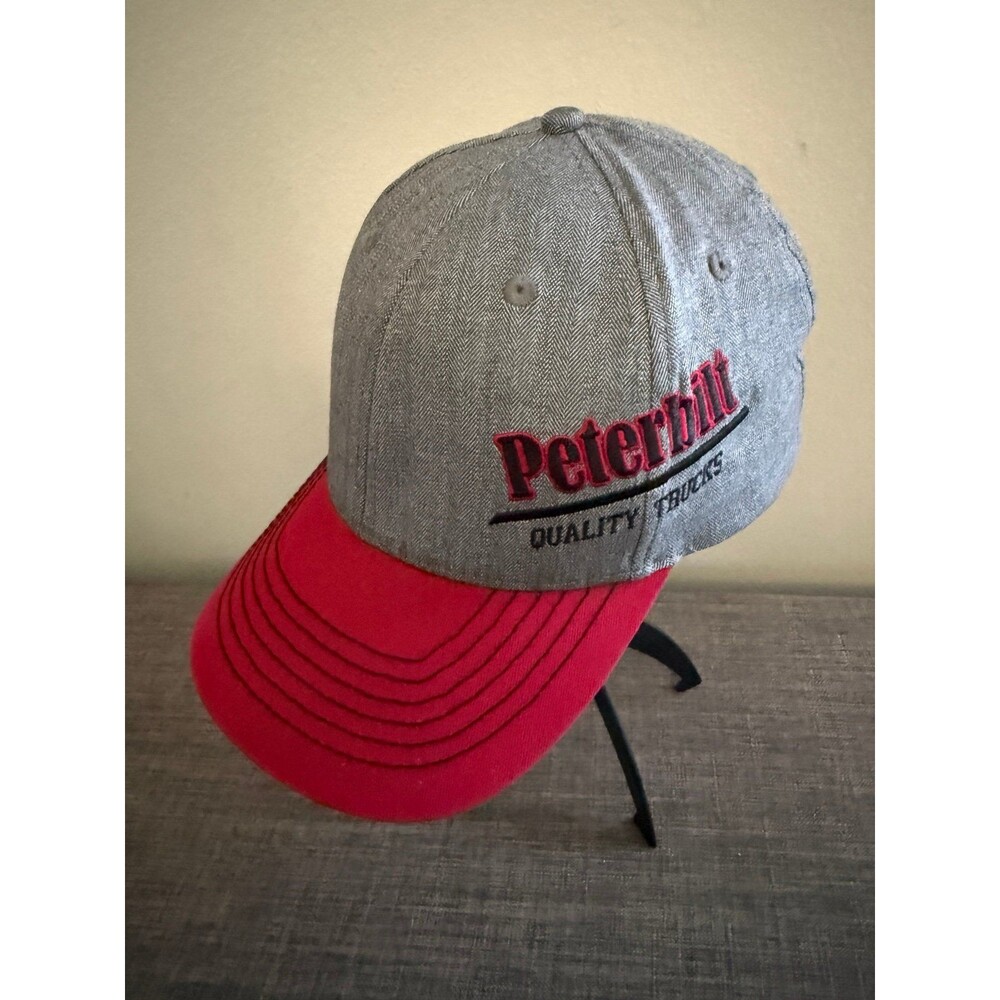 Men’s Peterbilt Quality Trucks Gray /Red Embroidered Velcro Back Hat *One Size*